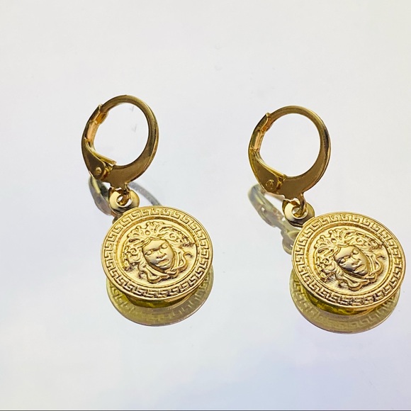 Gold Medusa Earrings - Picture 4 of 6